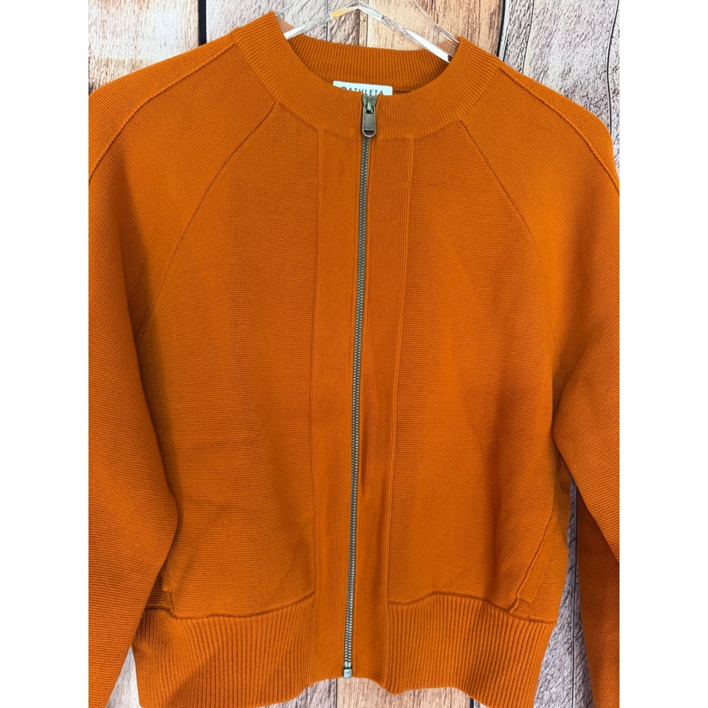 Athleta Sequoia Cardigan‎ Cropped Full Zip Burnt Orange Minimalist Fall Small - Picture 4 of 6